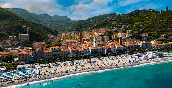 Aerial view of Noli on the Italian Riviera in the province of Savona, Liguria, Italy