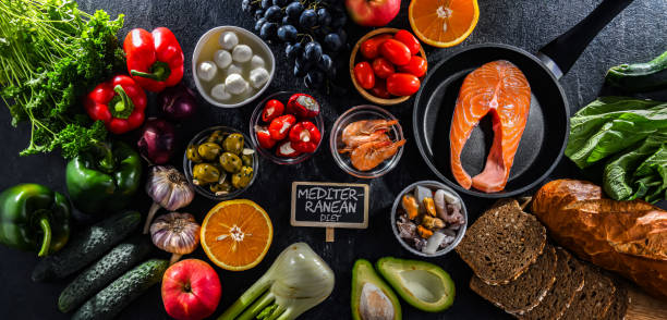 istock Food products representing the Mediterranean diet 1987233175