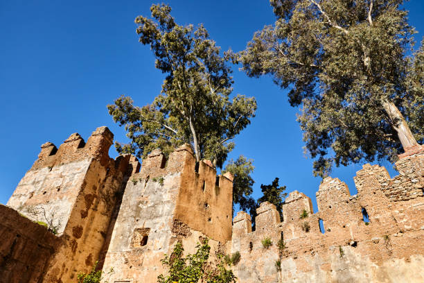 Kasbah Museum wall structure with blue sky at Place Outa El Hamam square, Chefchaouen, Morocco,, North Africa.