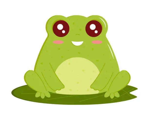 Vector illustration of Cute smiling frog isolated on white. Vector illustration