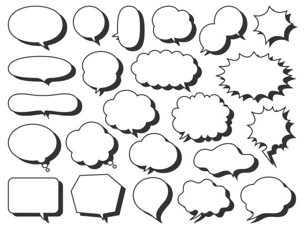 그림자가 있는 말풍선 설정 - 대화 풍선 문자 기호 stock illustrations