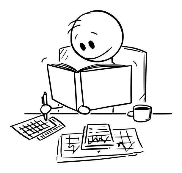 Person Counting or Doing Mathematical Analysis, Vector Cartoon Stick Figure Illustration Person Learning mathematics, counting or doing analysis, vector cartoon stick figure or character illustration. math symbols cartoon stock illustrations