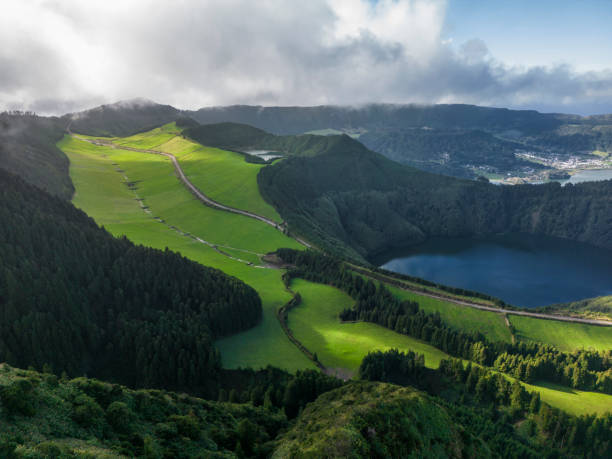 Lake Santiago in São Miguel Island stock photo