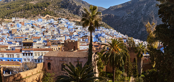 Kasbah Museum wall lookout window viewpoint panorama in Chefchaouen, Morocco, North Africa.