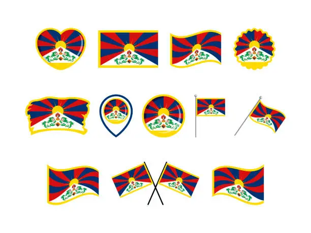 Vector illustration of Flag of Tibet icon set vector isolated on a white background