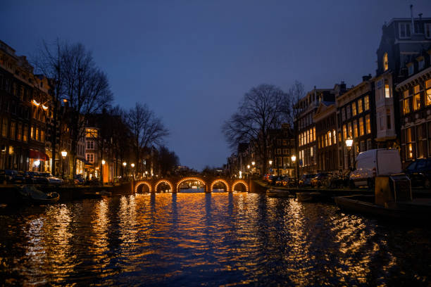 Dutch neighbourhoods in festive lighting in Amsterdam in the Netherlands