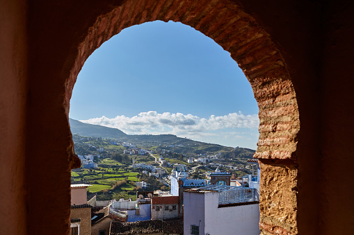 Kasbah Museum wall lookout window viewpoint in Chefchaouen, Morocco, North Africa.