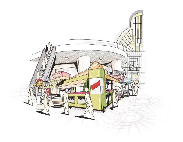 Vector illustration of View inside the shopping mall