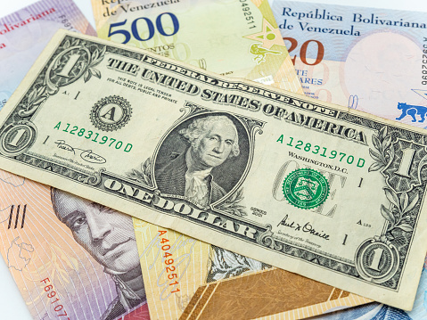 venezuelan money bolivars and US dollar currency