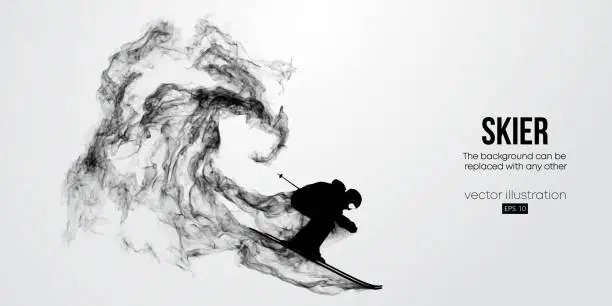 Vector illustration of Abstract silhouette of a skiing on white background. The skier man doing a trick. Carving Vector illustration