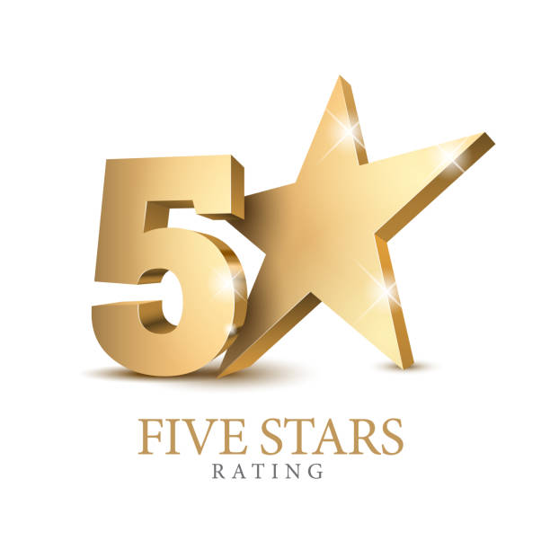 illustrations, cliparts, dessins animés et icônes de 5 étoiles d’or 3d. cinq étoiles symbole ou emblème. vecteur - classification