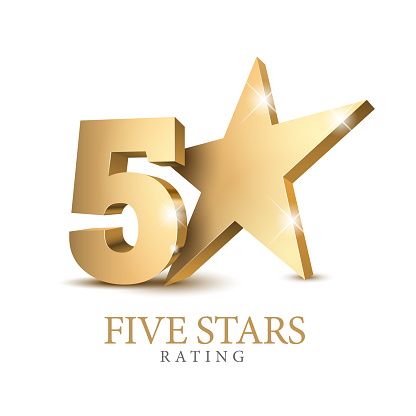 5 gold 3d star rating. Five star Symbol or emblem. vector illustration