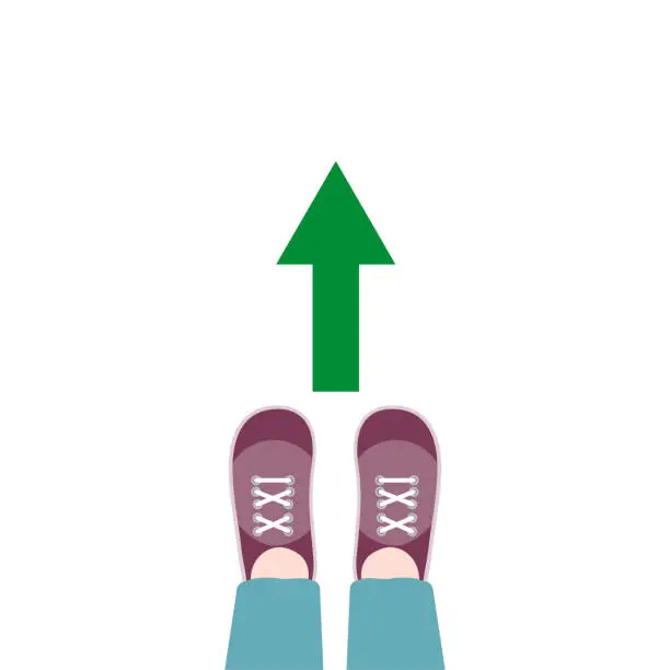 Vector illustration of Feet with footwear shoes and arrow. EPS 10.