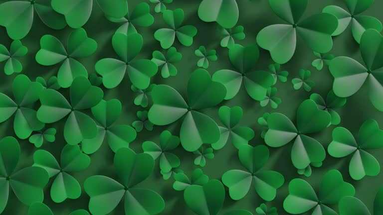 St. patricks day background with green clover leaves animation, 3d rendering