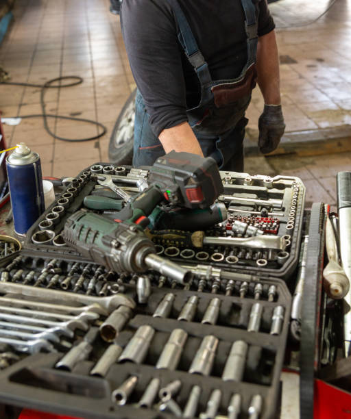 istock A Selective focus of mechanic's toolbox with tools in drawers, 1987465433