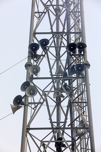 Loudspeakers on power towers, rural North China