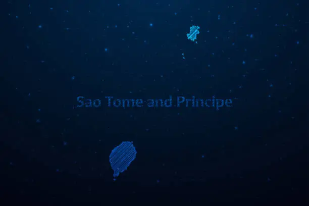 Vector illustration of Sao Tome and Principe map hand drawn scribble sketch and Country name. Vector map in futuristic style on dark blue background. Vector illustration EPS10