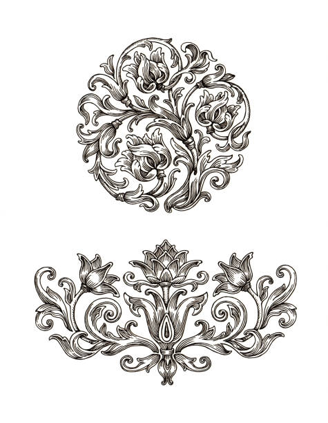 Hand drawn ornament. Original hand drawn floral ornaments on white background. landscape design stock illustrations