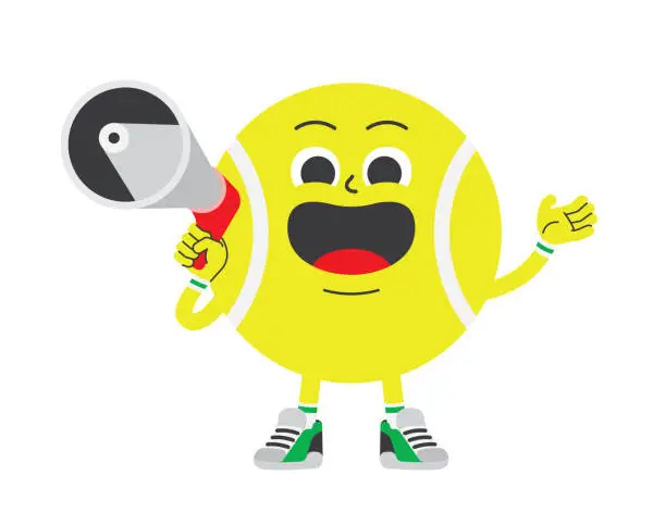 Vector illustration of Tennis Ball Cartoon Character Sport Mascot Holding Megaphone Speaker