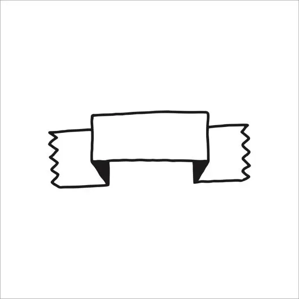 Vector illustration of Hand-Drawn Doodle of a Blank Banner With Scalloped Edges on White Background