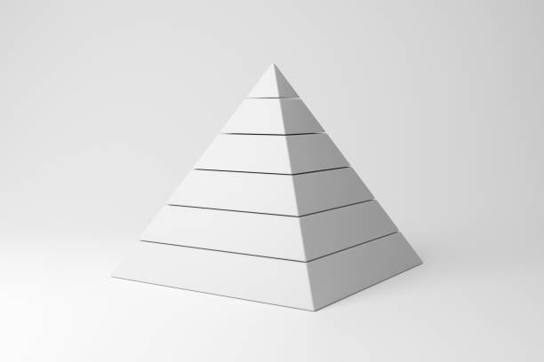 istock Layered white pyramid on white background in monochrome and minimalism. Illustration as a design element for website templates and slide show presentations 1987513857