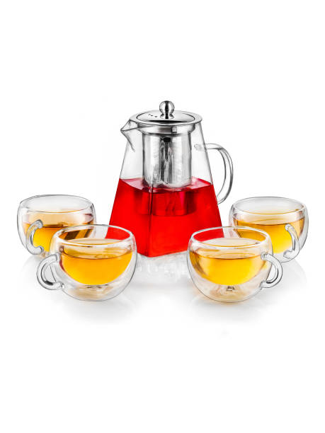 istock Glass Teapot and cups with red tea on white background 1987514420