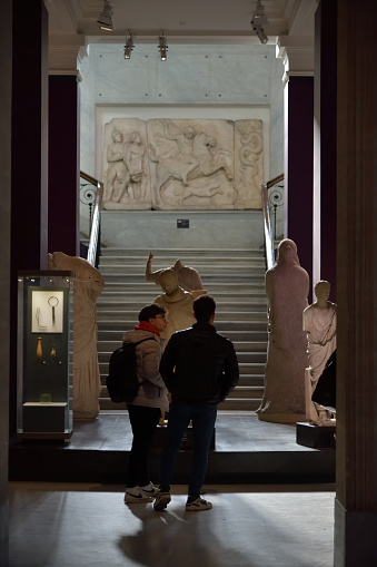 Istanbul, Turkey - December 11, 2023: People visit Museum of Archeology in Istanbul, ancient exhibits of ancient empires inhabiting the territory of present day Turkey