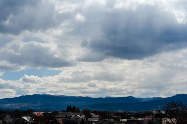 Landscape view of beautiful dramatic sky over mountain valley