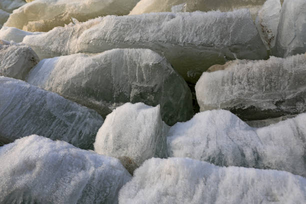 The ice is piled up in an ice cellar, North China
