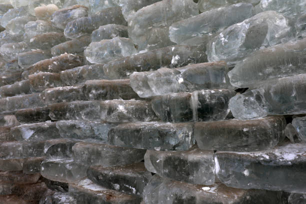 The ice is piled up in an ice cellar, North China