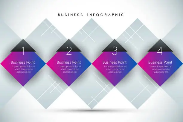 Vector illustration of Business infographics. Timeline with 4 steps, options, squares. Vector template.