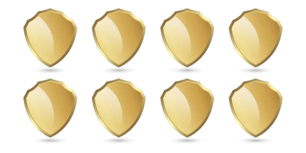 istock Eight Golden secured icons, symbols, and defense shapes button on isolated background 1987551025