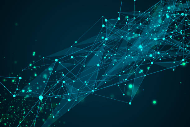 ilustraciones, imágenes clip art, dibujos animados e iconos de stock de abstract big data visualization digital network connection concept background. - nodo datos