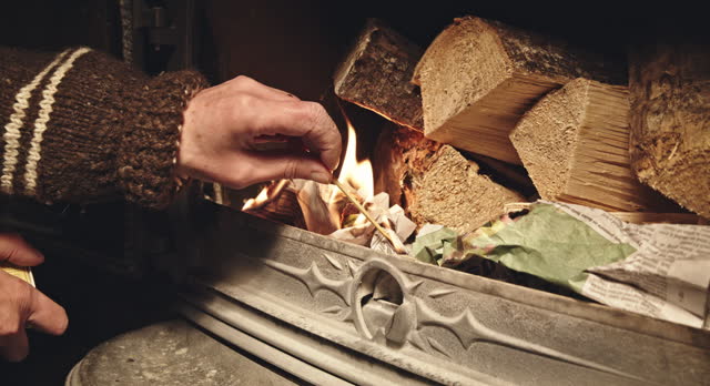 Lighting a stove in winter