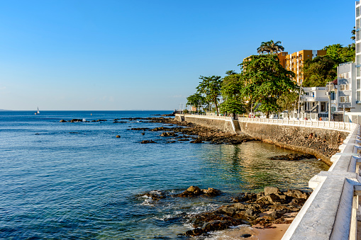 Seafront of the city of Salvador in Bahia in the Porto da Barra neighborhood with its buildings facing the sea