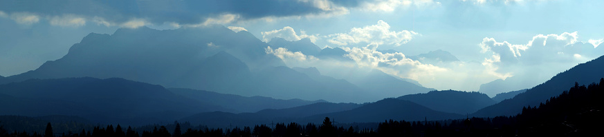 Panorama of the Wetterstein Mountains, Bavaria, Germany