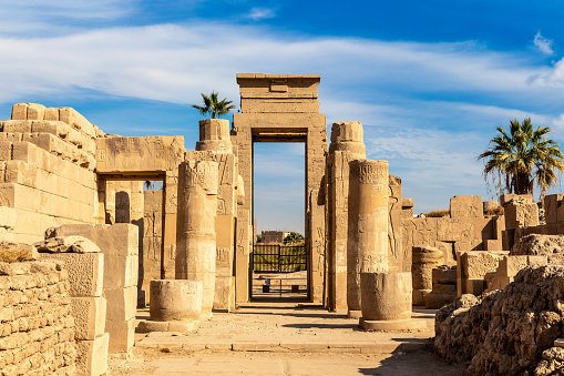 Sculpture of the pharaoh with the body of a lion inside the temple of Karnak, the great sanctuary of Amun. Egypt