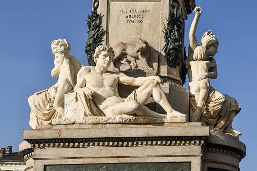 Vienna, Austria. June, 20 - 2013: Detail of the facade of the Hofburg palace in Vienna with its mythological scculptures, Austria.\nLabours of Hercules