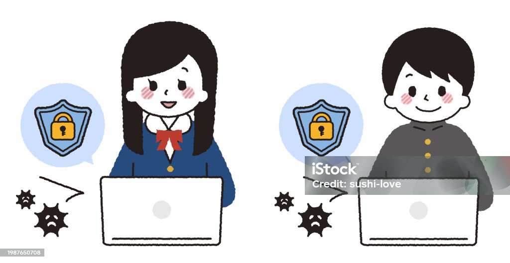 A Student Operates A Computer That Is Protected Against Viruses Stock ...