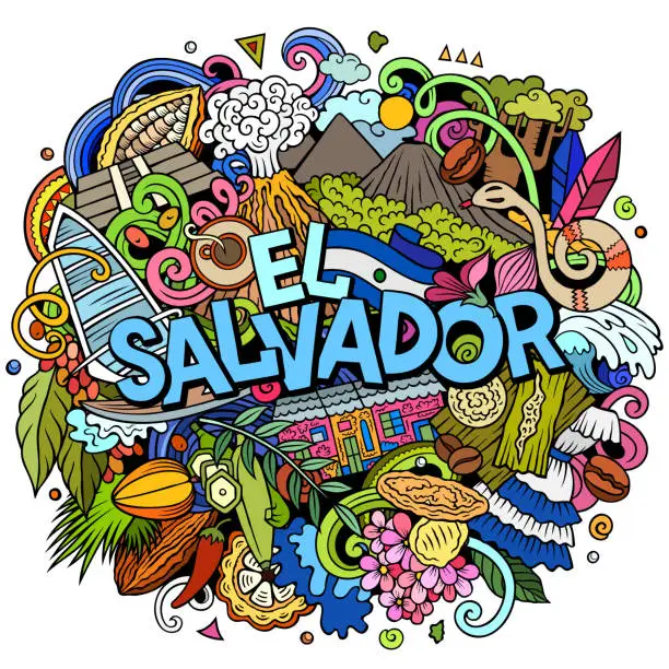 Vector illustration of El Salvador cartoon doodle illustration. Funny local design.