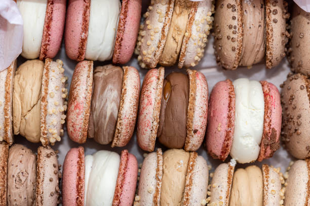 istock hand made sweet tasty colorful macaroons. Bakery concept 1987654469