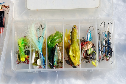 A selection of lure used for winter pike fishing