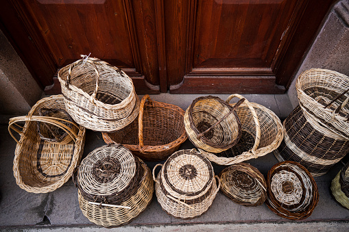 Basket is handmade and is colored using natural dyes. The designs are ethnic in origin. Handicraft product of Indigenous tribes in Brazil.
