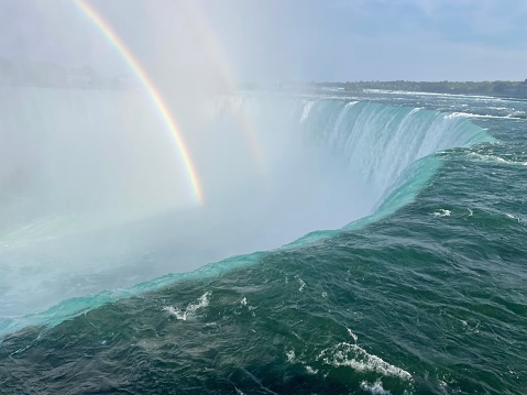 Horseshoe Falls of Canada with a double rainbow