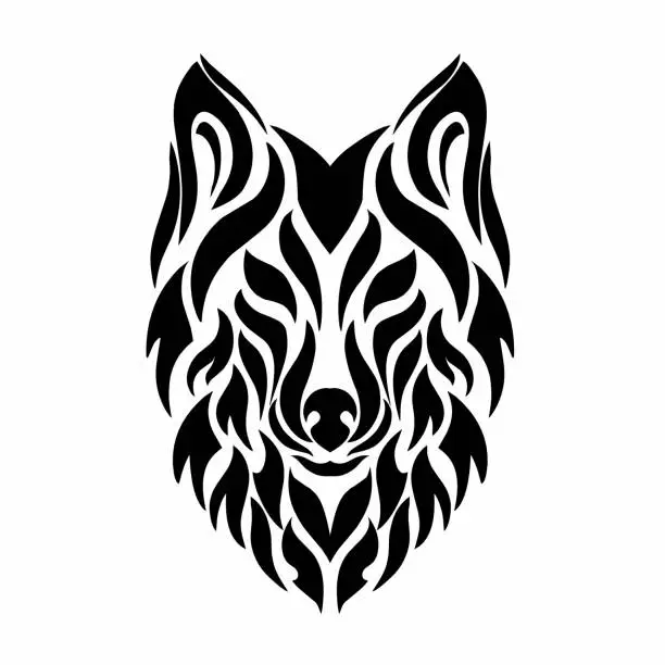 Vector illustration of tribal art face wolf black color