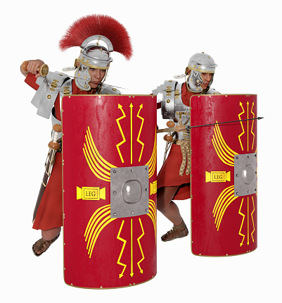 Computer generated 3D illustration with Roman centurion and legionary isolated on white background