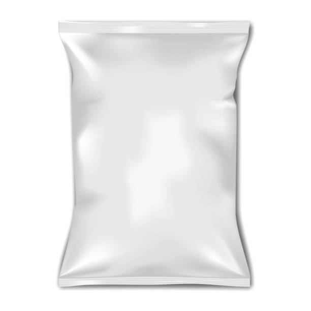 istock White blank pillow bag realistic vector mock-up. Crumpled pouch package mockup. Potato chips, candies or other food snack pack. Template for design 1987745427