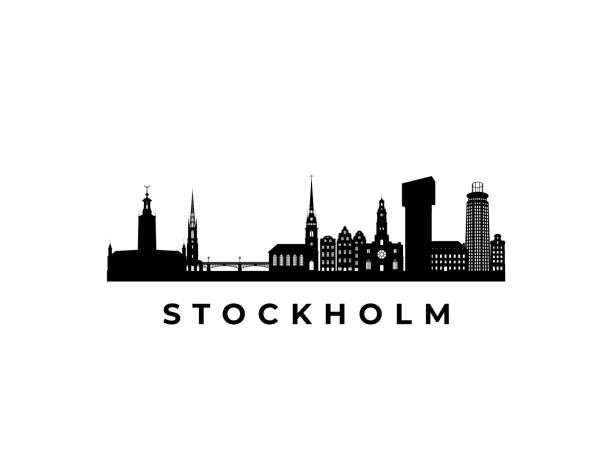 wektor panorama sztokholmu. zwiedzaj słynne zabytki sztokholmu. koncepcja biznesowo-turystyczna na prezentację, baner, stronę internetową. - silhouette city town stockholm stock illustrations