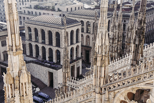 High Angle View Of Buildings Around Duomo From It's Rooftop In Milan, Italy