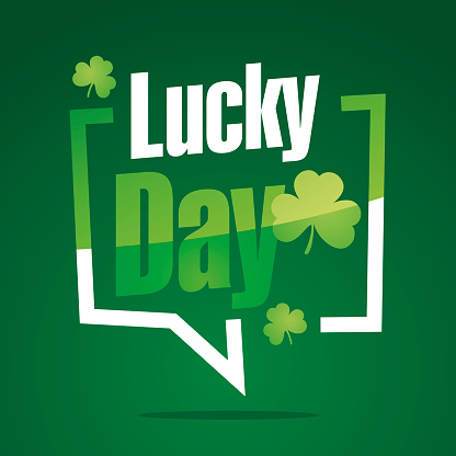 Lucky Day St Patricks Day in brackets speech green clover isolated sticker icon banner